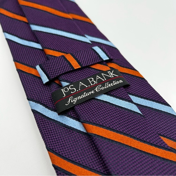 Jos. A. Bank Signature Collection Silk Repp Tie Purple Blue Dk Orange Stripes - Picture 4 of 11